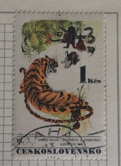 Почтовая марка Чехословакия (Ceskoslovensko) Tiger and other animals, by Mirko Hanák | Год выпуска 1971 | Код каталога Михеля (Michel) CS 2030