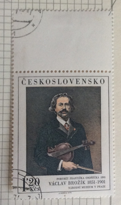 Почтовая марка Чехословакия (Ceskoslovensko) Violinist Frantisek Ondricek, by Vaclav Brožík (1893) | Год выпуска 1974 | Код каталога Михеля (Michel) CS 2233