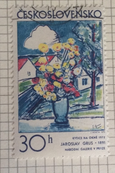 Почтовая марка Чехословакия (Ceskoslovensko) Flowers in Window, by Jaroslav Grus (1972) | Год выпуска 1973 | Код каталога Михеля (Michel) CS 2117
