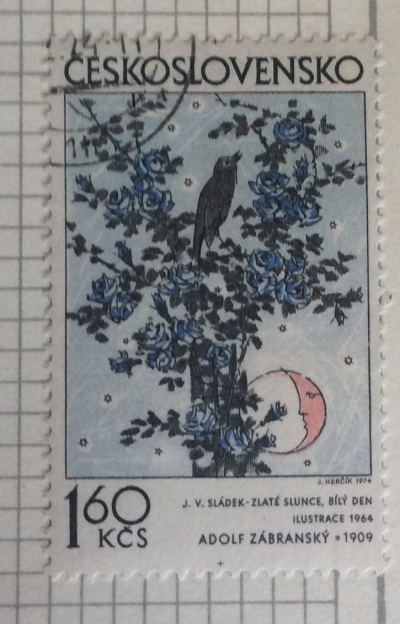 Почтовая марка Чехословакия (Ceskoslovensko) Bird and flowers, by Adolf Zabransky (1964) | Год выпуска 1974 | Код каталога Михеля (Michel) CS 2187