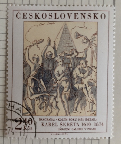 Почтовая марка Чехословакия (Ceskoslovensko) Bacchanalia, c. 1635, by Karel Skreta | Год выпуска 1974 | Код каталога Михеля (Michel) CS 2236