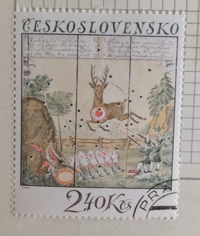 Почтовая марка Чехословакия (Ceskoslovensko) Salvo and stag in flight (1834) | Год выпуска 1974 | Код каталога Михеля (Michel) CS 2220