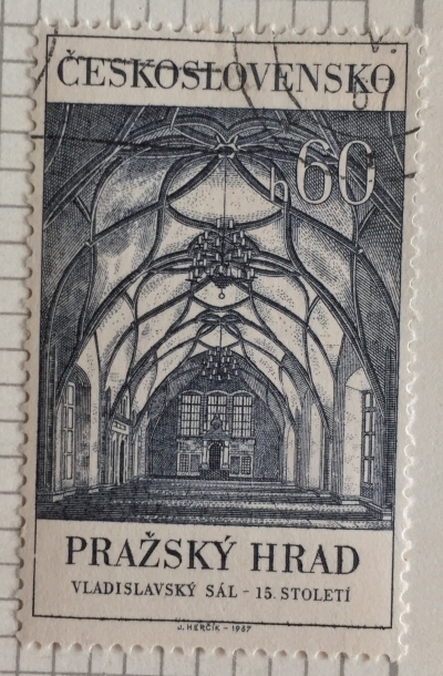 Почтовая марка Чехословакия (Ceskoslovensko) Interior of Hall of King Vladislav | Год выпуска 1967 | Код каталога Михеля (Michel) CS 1706