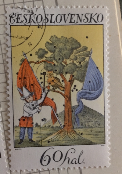 Почтовая марка Чехословакия (Ceskoslovensko) Landscape with Pierrot and flags (1828) | Год выпуска 1974 | Код каталога Михеля (Michel) CS 2217