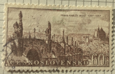 Почтовая марка Чехословакия (Ceskoslovensko ) Charles Bridge at Prague | Год выпуска 1957 | Код каталога Михеля (Michel) CS 1004