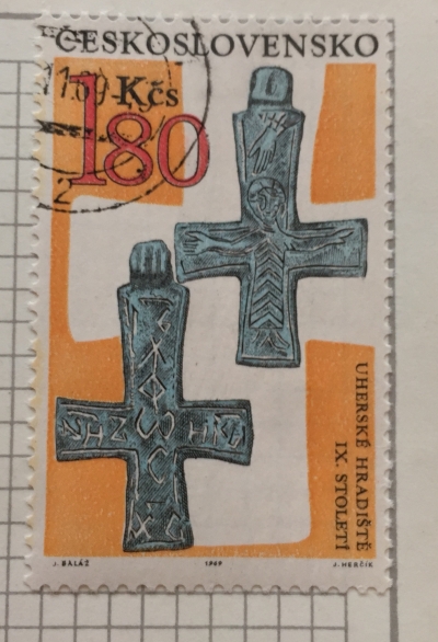Почтовая марка Чехословакия (Ceskoslovensko) Front and back of lead cross with Greek inscription (9th cen | Год выпуска 1969 | Код каталога Михеля (Michel) CS 1901