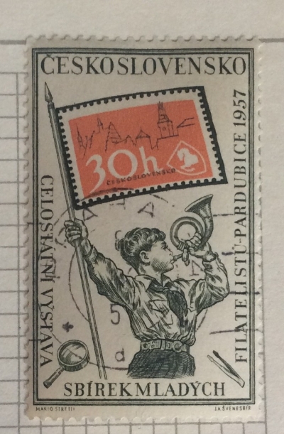 Почтовая марка Чехословакия (Ceskoslovensko) Pioneer and Philatelic Symbols | Год выпуска 1957 | Код каталога Михеля (Michel) CS 1028