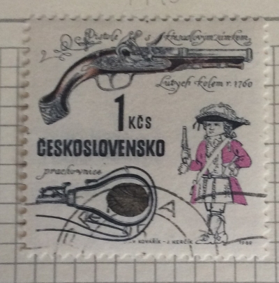 Почтовая марка Чехословакия (Ceskoslovensko ) Flintlock pistol, Devieuxe workshop, Liege, c. 1760 | Год выпуска 1969 | Код каталога Михеля (Michel) CS 1857