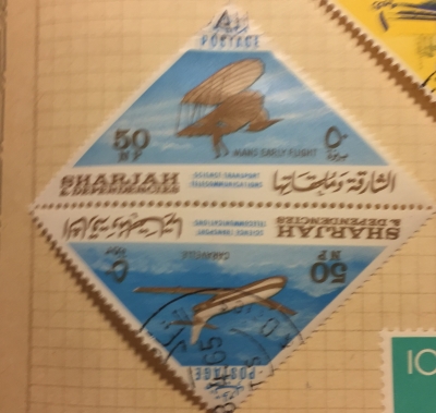 Почтовая марка Шарджа (Sharjah postage) Lilienthal glider | Год выпуска 1965 | Код каталога Михеля (Michel) AE-SH 133-134A