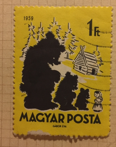 Почтовая марка Венгрия (Magyar Posta) Mashenka and the Three Bears | Год выпуска 1959 | Код каталога Михеля (Michel) HU 1646A