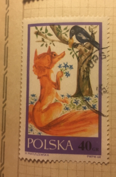 Почтовая марка Польша (Polska) The fox and the raven | Год выпуска 1968 | Код каталога Михеля (Michel) PL 1829