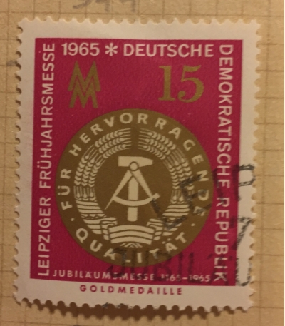 Почтовая марка ГДР (DDR) Gold Medal of the Leipzig Fair Office, Back | Год выпуска 1965 | Код каталога Михеля (Michel) DD 1091