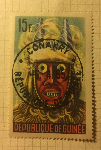 Почтовая марка Гвинея (Republique du Guinee) Various Niamou masks, N’Ze´re´kore´ region | Год выпуска 1965 | Код каталога Михеля (Michel) GN 280