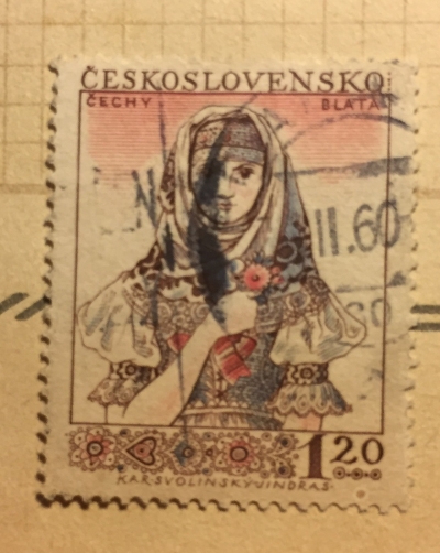 Почтовая марка Чехословакия (Ceskoslovensko) Blata costume, Bohemia | Год выпуска 1956 | Код каталога Михеля (Michel) CS 995