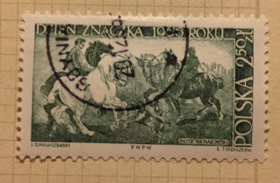 Почтовая марка Польша (Polska) Horses and Dogs by Michalowski | Год выпуска 1966 | Код каталога Михеля (Michel) PL 1716