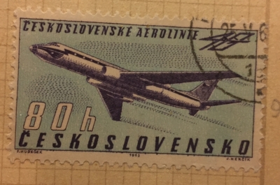 Почтовая марка Чехословакия (Ceskoslovensko) Tupolev Tu-104A | Год выпуска 1963 | Код каталога Михеля (Michel) CS 1405