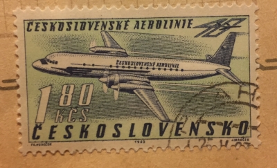 Почтовая марка Чехословакия (Ceskoslovensko) Iljushin Il-18B | Год выпуска 1963 | Код каталога Михеля (Michel) CS 1406