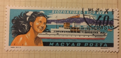 Почтовая марка Венгрия (Magyar Posta) Girl, ferry "Beloiannisz", Tihany Abbey | Год выпуска 1963 | Код каталога Михеля (Michel) HU 1939A