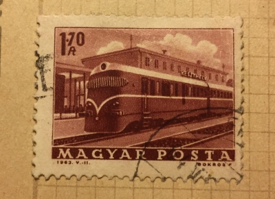 Почтовая марка Венгрия (Magyar Posta) Diesel locomotive in Keszthely Station | Год выпуска 1963 | Код каталога Михеля (Michel) HU 1934A