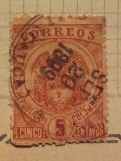 Почтовая марка Колумбия (Republica de Colombia correos) National shield of Colombia | Год выпуска 1899 | Код каталога Михеля (Michel) CO 120a