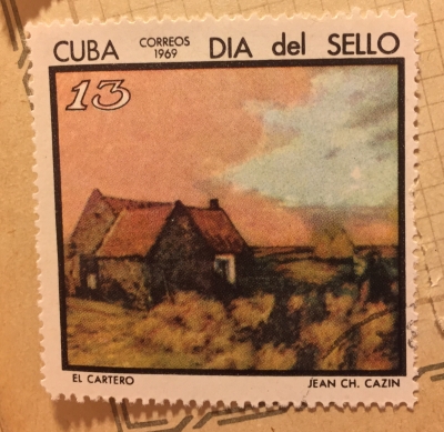 Почтовая марка Куба (Cuba correos) The postman; Paintings by Jean Ch. Cazin | Год выпуска 1969 | Код каталога Михеля (Michel) CU 1461