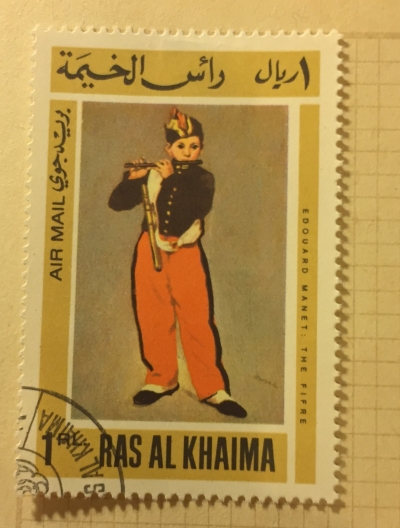 Почтовая марка Рас-Аль-Хайма (Ras al Khaima) The piper (1866), by Edouard Manet | Год выпуска 1967 | Код каталога Михеля (Michel) RK 177A