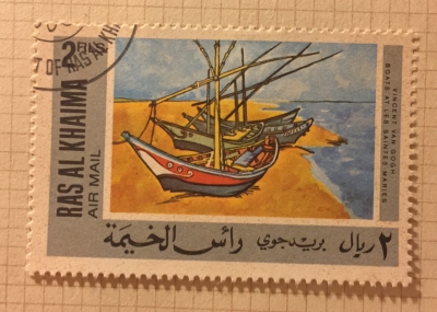 Почтовая марка Рас-Аль-Хайма (Ras al Khaima) Fishing boats at Saintes-Maries (1888), by van Gogh | Год выпуска 1967 | Код каталога Михеля (Michel) RK 178A