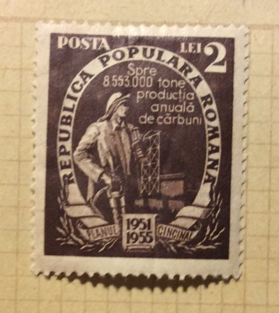 Почтовая марка Румыния (Posta Romana) Coal production | Год выпуска 1951 | Код каталога Михеля (Michel) RO 1277