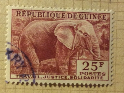 Почтовая марка Республика Гвинея (Rebulique de Guinee) African Elephant (Loxodonta africana) | Год выпуска 1959 | Код каталога Михеля (Michel) GN 15