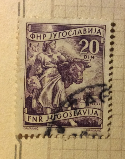 Почтовая марка Югославия (Jugoslavija) Farmwoman with cattle | Год выпуска 1950 | Код каталога Михеля (Michel) YU 682Aa