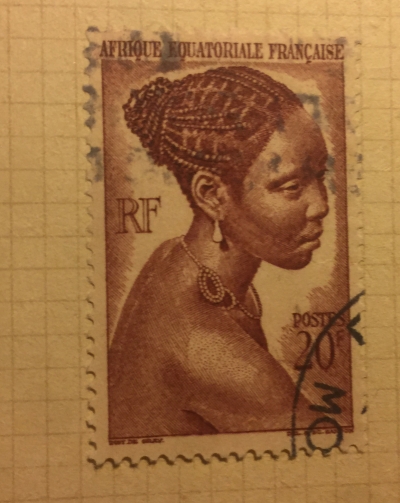 Почтовая марка Экваториальная Африка (Afrique Equatoriale) Jeune fille Bacongo-Bacongo Girl | Год выпуска 1947 | Код каталога Михеля (Michel) FR-EQ 279