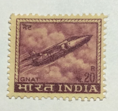 Почтовая марка Индия (India postage) GNAT jet fighter, made in India | Год выпуска 1967 | Код каталога Михеля (Michel) IN 436