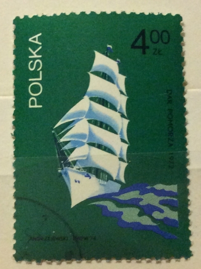 Почтовая марка Польша (Polska) "Dar Pomorza",winner "Operation Sail", 1972 | Год выпуска 1974 | Код каталога Михеля (Michel) PL 2320