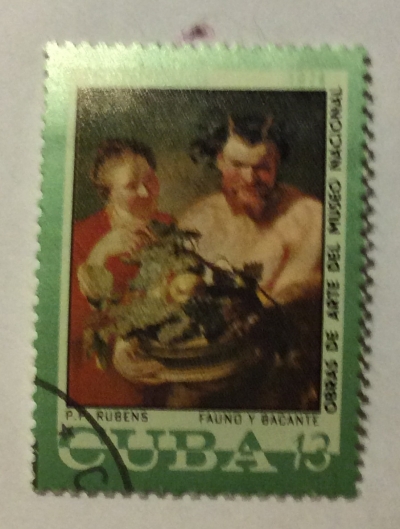 Почтовая марка Куба (Cuba correos) P.P.Rubens, Faun and Bacchus | Год выпуска 1974 | Код каталога Михеля (Michel) CU 1951