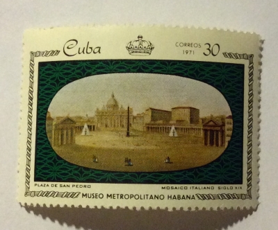 Почтовая марка Куба (Cuba correos) St. Peter's Square, Rome, Italian mosaic | Год выпуска 1971 | Код каталога Михеля (Michel) CU 1679