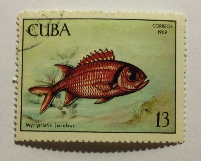 Почтовая марка Куба (Cuba correos) Blackbar Soldierfish (Myripristis jacobus) | Год выпуска 1969 | Код каталога Михеля (Michel) CU 1488