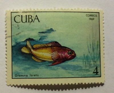 Почтовая марка Куба (Cuba correos) Fairy Basslet (Gramma loreto) | Год выпуска 1969 | Код каталога Михеля (Michel) CU 1486