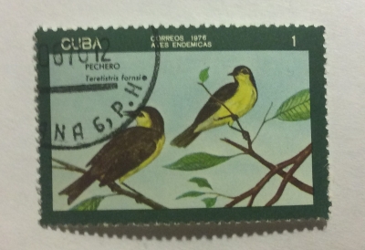Почтовая марка Куба (Cuba correos) Oriente Warbler (Teretistris fornsi) | Год выпуска 1976 | Код каталога Михеля (Michel) CU 2144