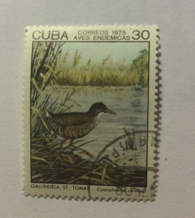 Почтовая марка Куба (Cuba correos) Zapata Rail (Cyanolimnas cerverai) | Год выпуска 1975 | Код каталога Михеля (Michel) CU 2062