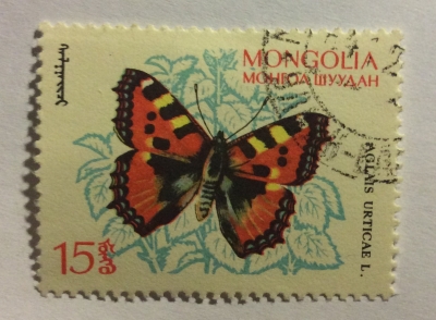 Почтовая марка Монголия - Монгол шуудан (Mongolia) Small Tortoiseshell (Aglais urticae) | Год выпуска 1963 | Код каталога Михеля (Michel) MN 338