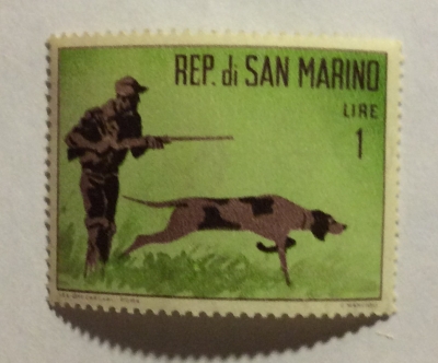 Почтовая марка Сан-Марино (Rep San Marino) Hunter with dog | Год выпуска 1962 | Код каталога Михеля (Michel) SM 739