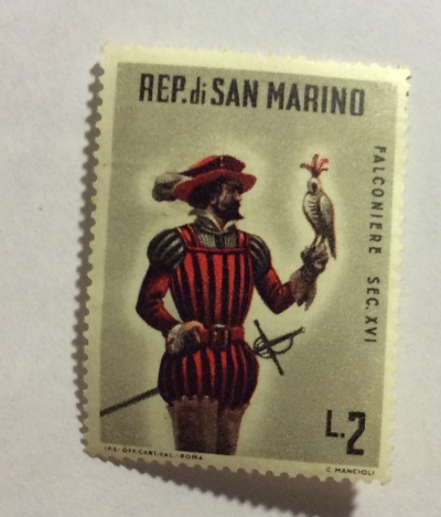 Почтовая марка Сан-Марино (Rep San Marino) Falconer | Год выпуска 1961 | Код каталога Михеля (Michel) SM 687